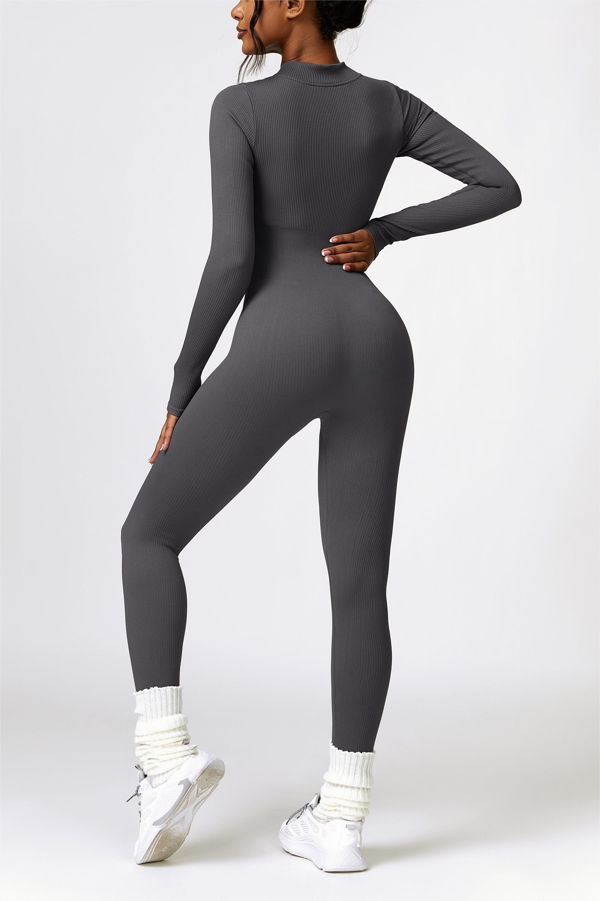 Ribbed Long-Sleeve Active Jumpsuit | Stylish &amp; Functional Fitness Wear