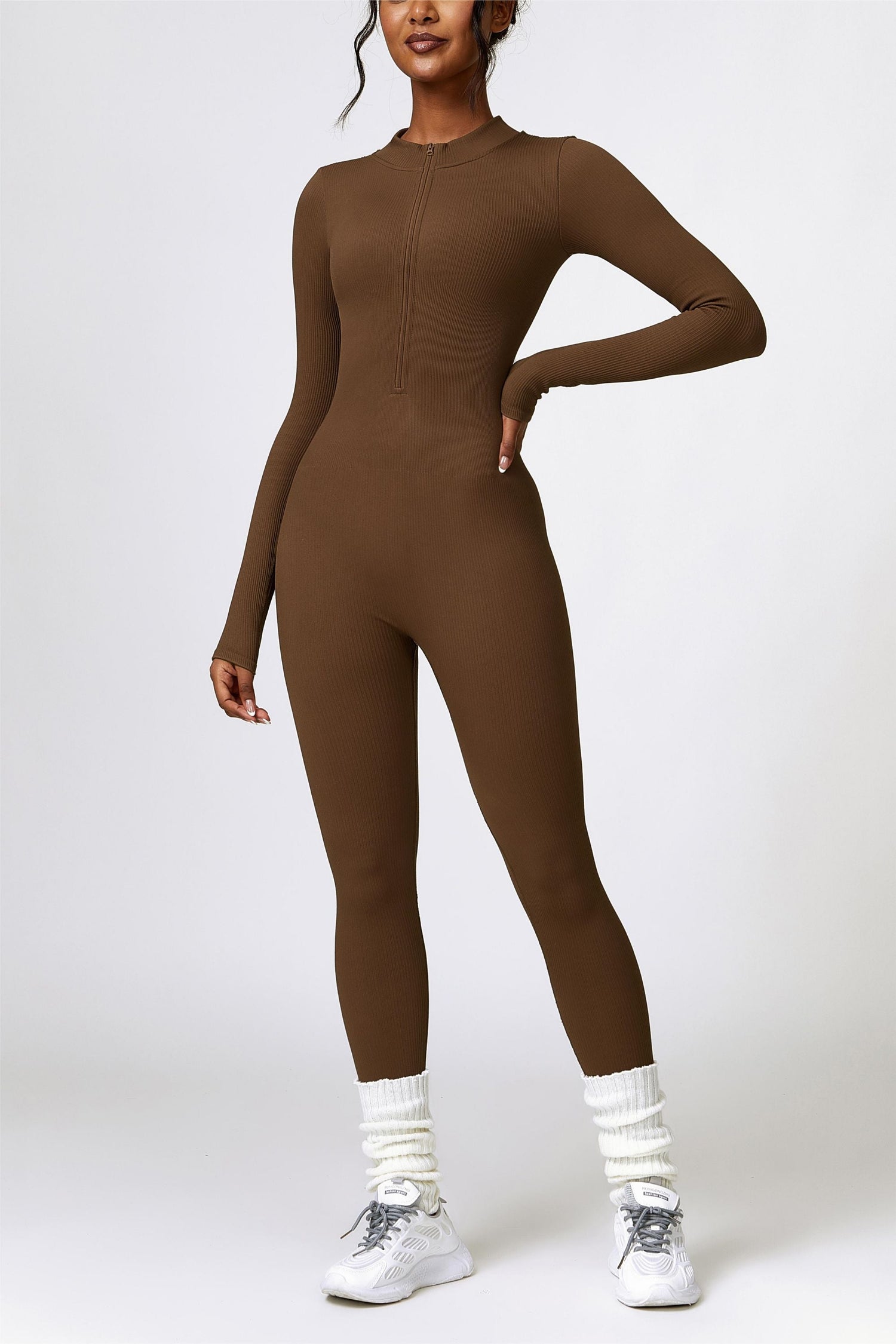 Ribbed Long-Sleeve Active Jumpsuit | Stylish &amp; Functional Fitness Wear