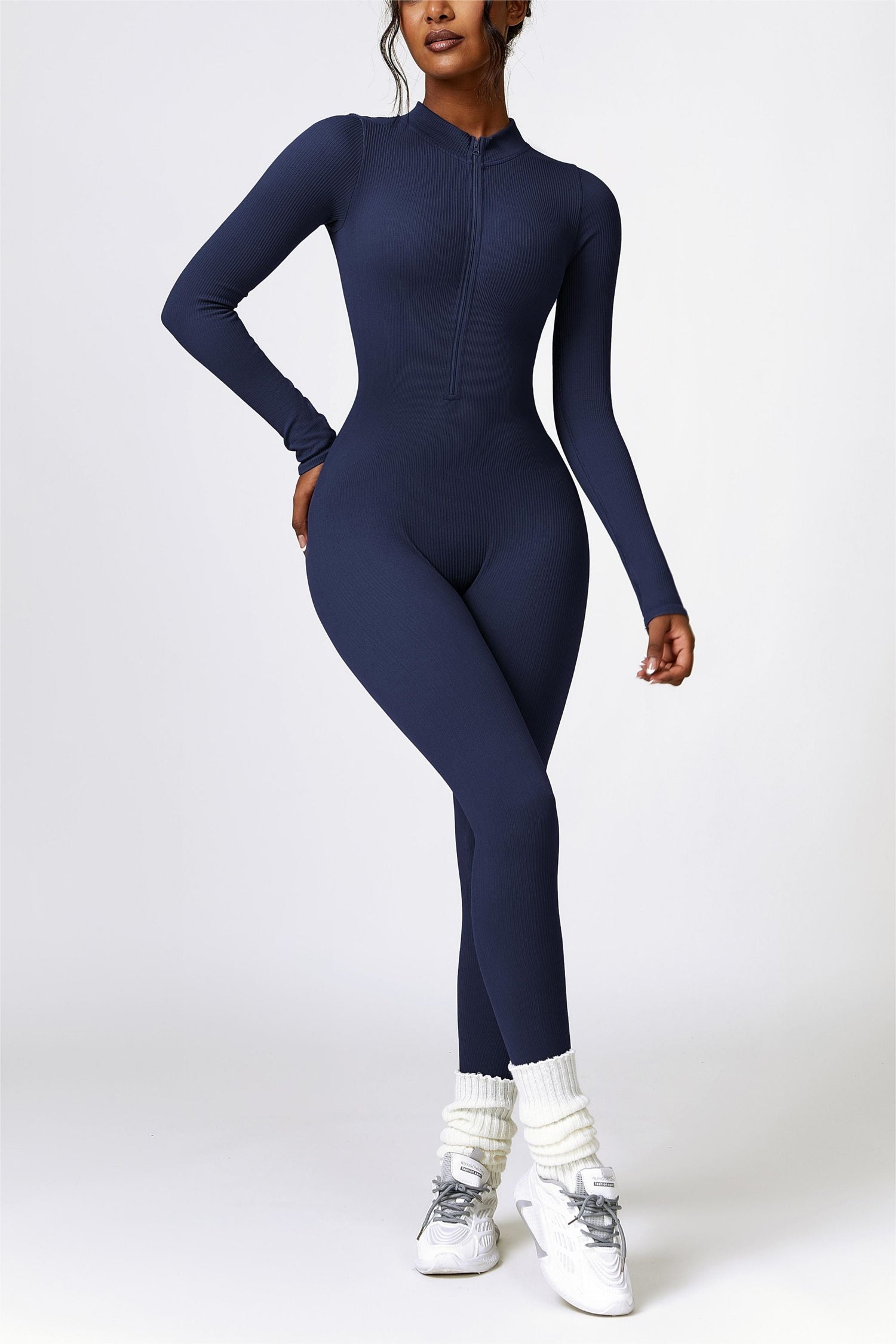 Ribbed Long-Sleeve Active Jumpsuit | Stylish &amp; Functional Fitness Wear