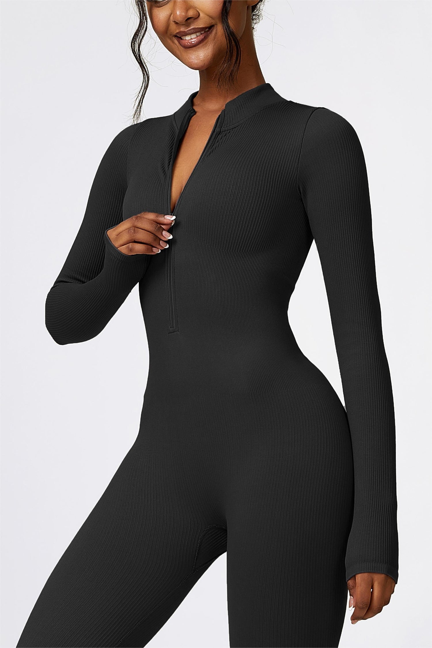 Ribbed Long-Sleeve Active Jumpsuit | Stylish &amp; Functional Fitness Wear