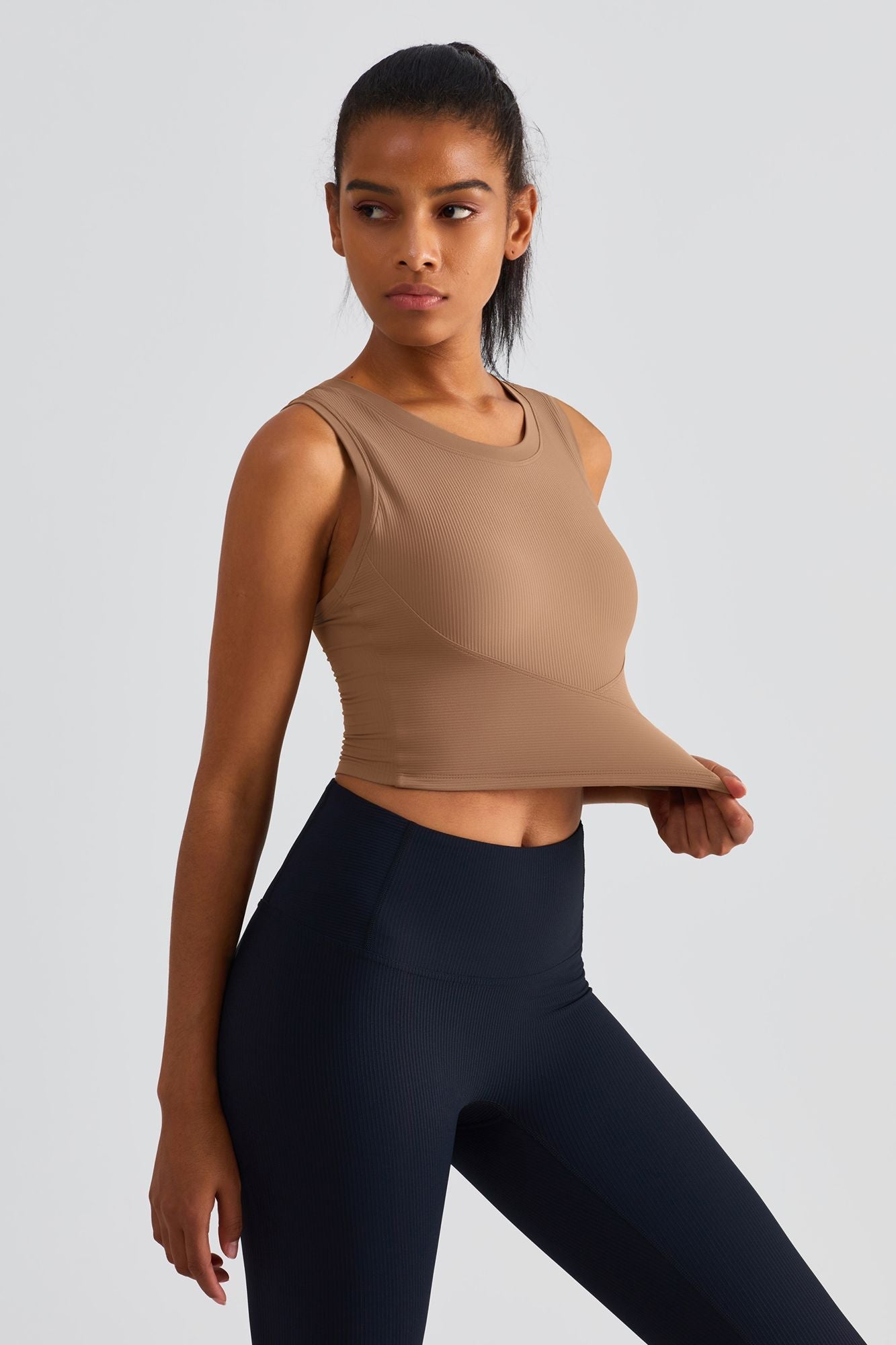 Ribbed Longline Racerback Sports Bra for Comfort and Stylish Support