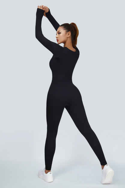 Ribbed Seamless Long Sleeve Jumpsuit - Trendy and Comfortable