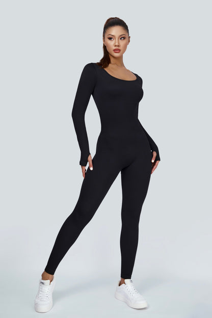 Ribbed Seamless Long Sleeve Jumpsuit - Trendy and Comfortable