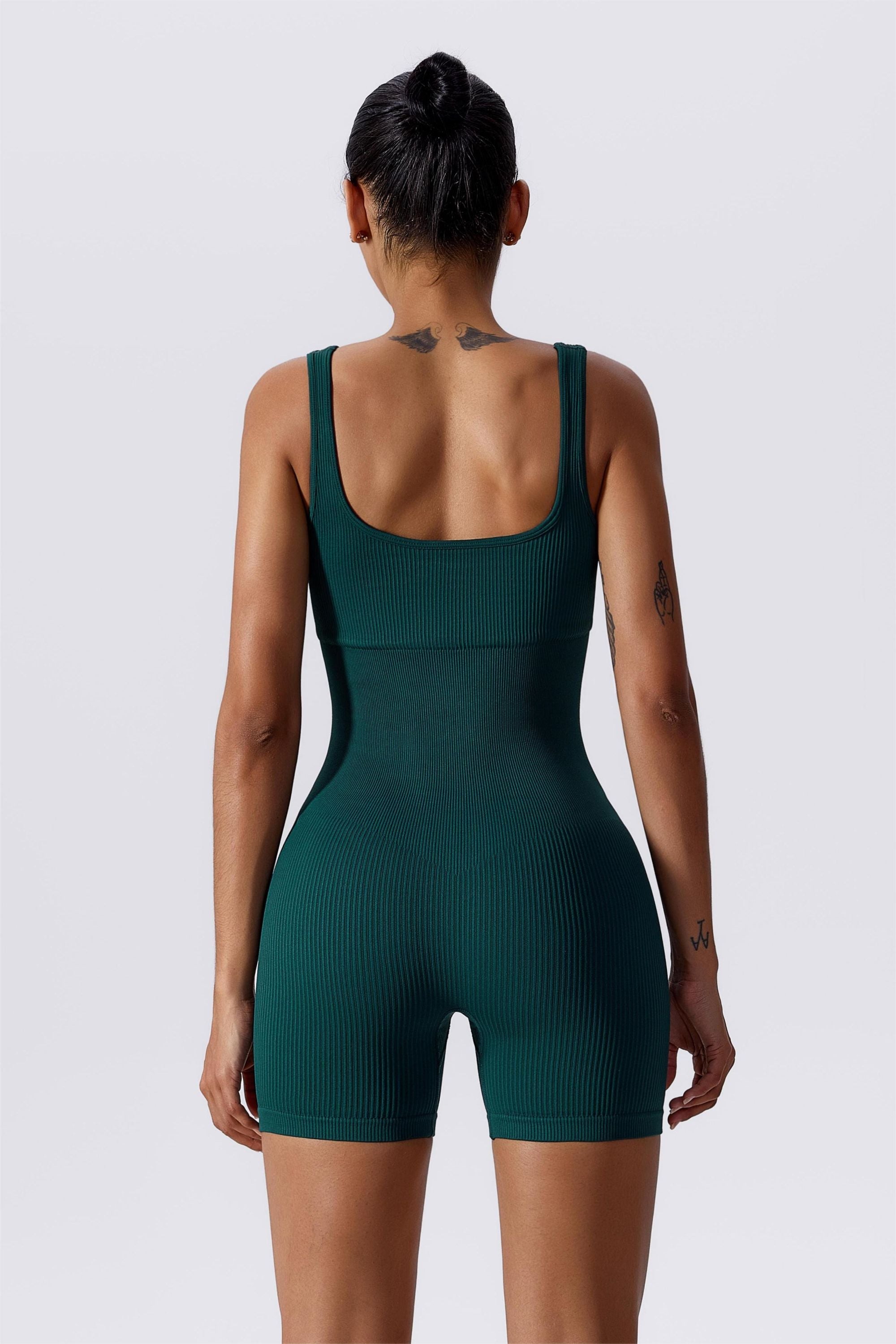 Ribbed Sculpt Scoop Neck Open Back Short - Comfort and Style