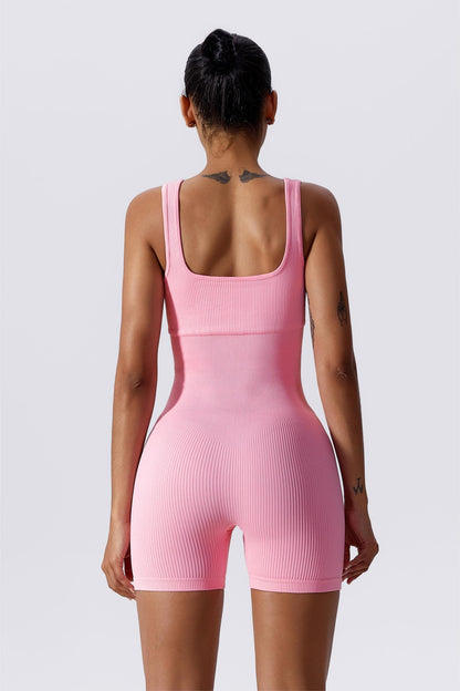 Ribbed Sculpt Scoop Neck Open Back Short - Comfort and Style