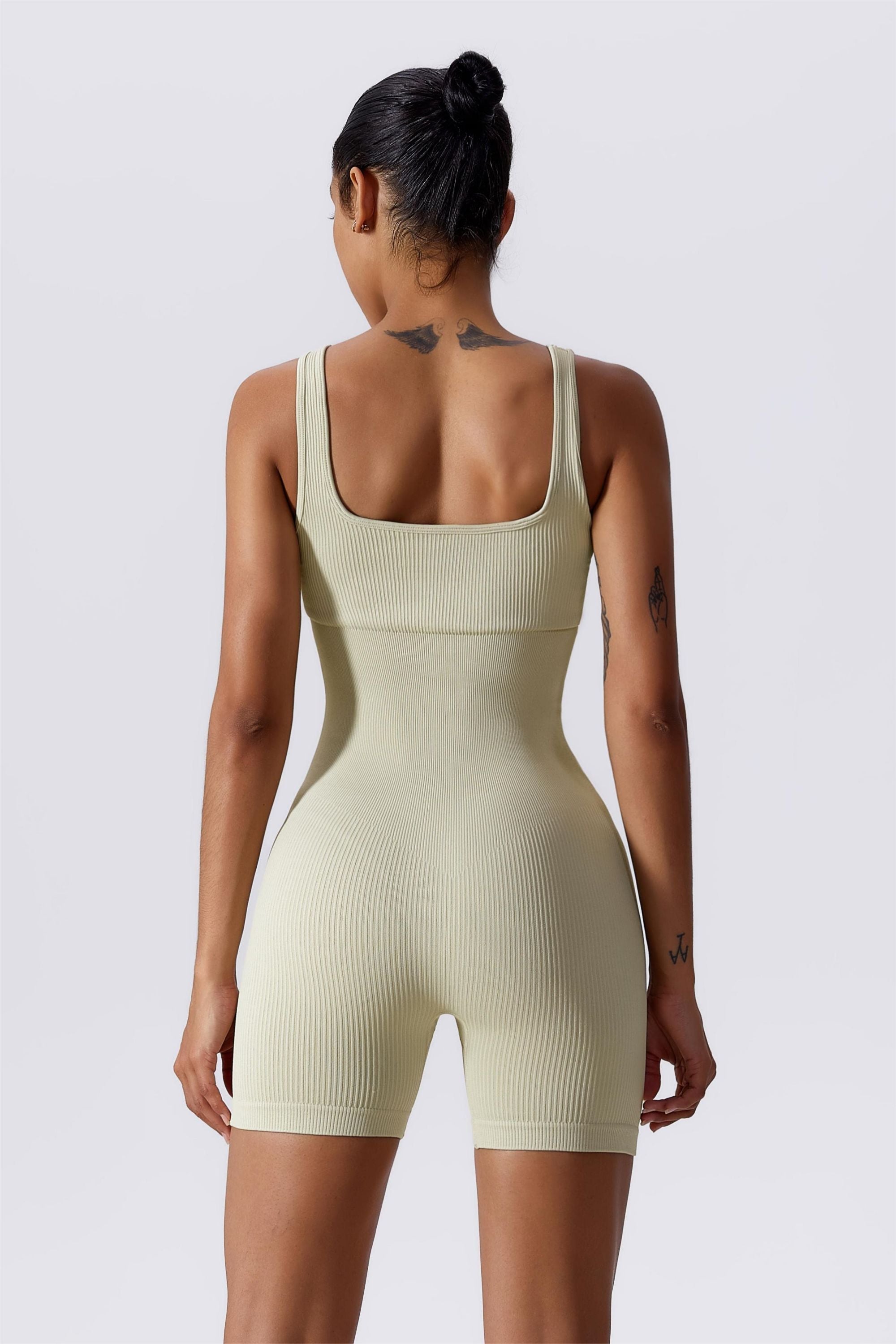 Ribbed Sculpt Scoop Neck Open Back Short - Comfort and Style