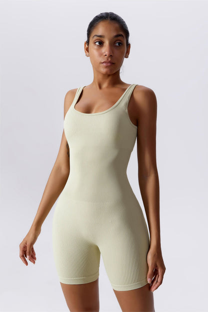 Ribbed Sculpt Scoop Neck Open Back Short - Comfort and Style