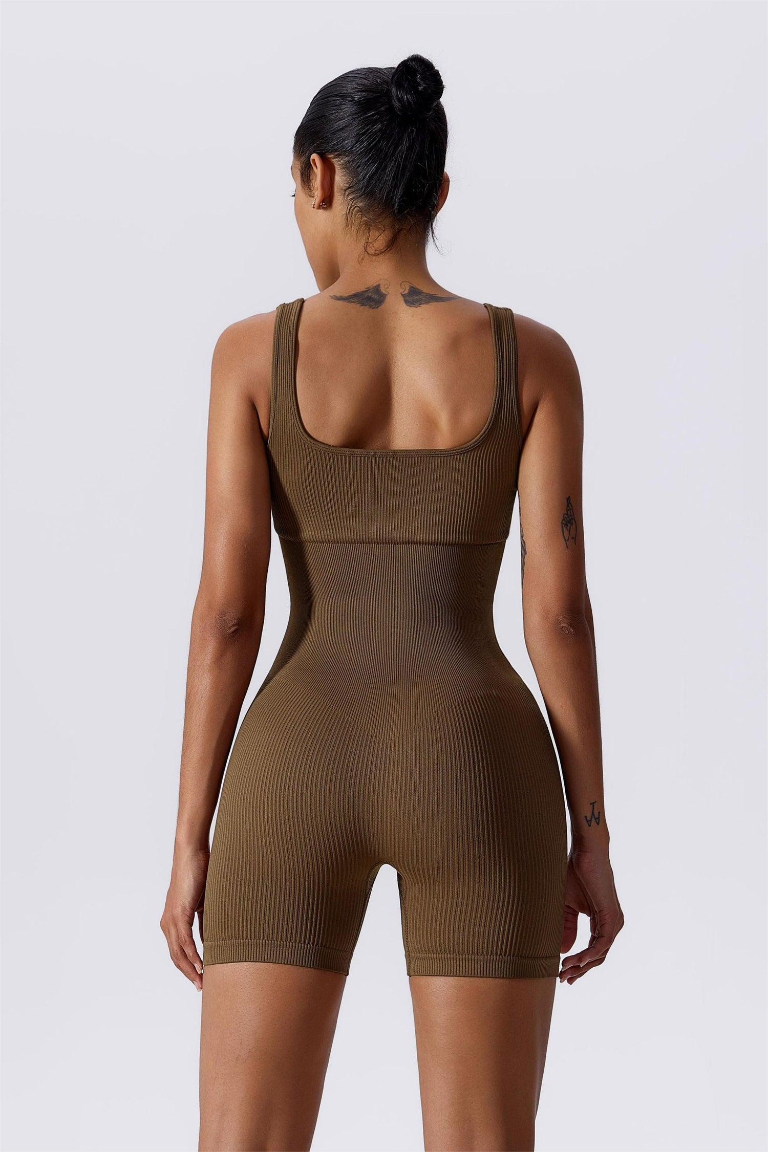 Ribbed Sculpt Scoop Neck Open Back Short - Comfort and Style