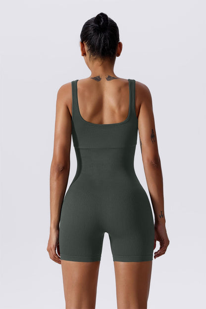 Ribbed Sculpt Scoop Neck Open Back Short - Comfort and Style