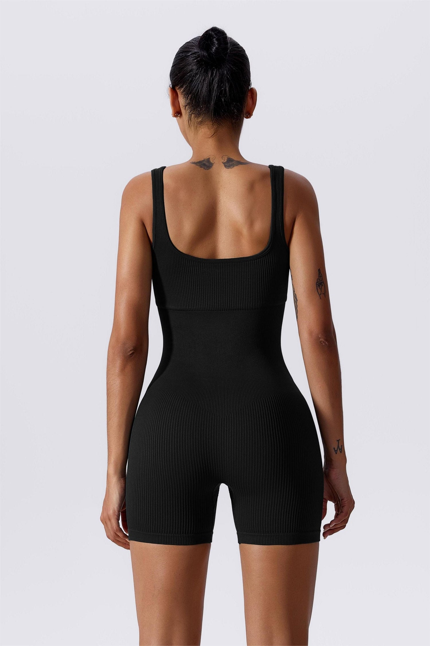 Ribbed Sculpt Scoop Neck Open Back Short - Comfort and Style