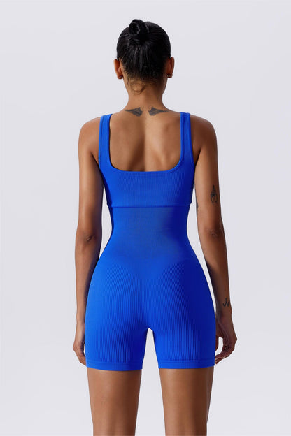 Ribbed Sculpt Scoop Neck Open Back Short - Comfort and Style