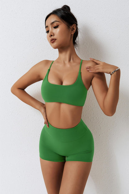 Scoop Neckline Crossover Strappy Sports Bra - Sexy and Functionality