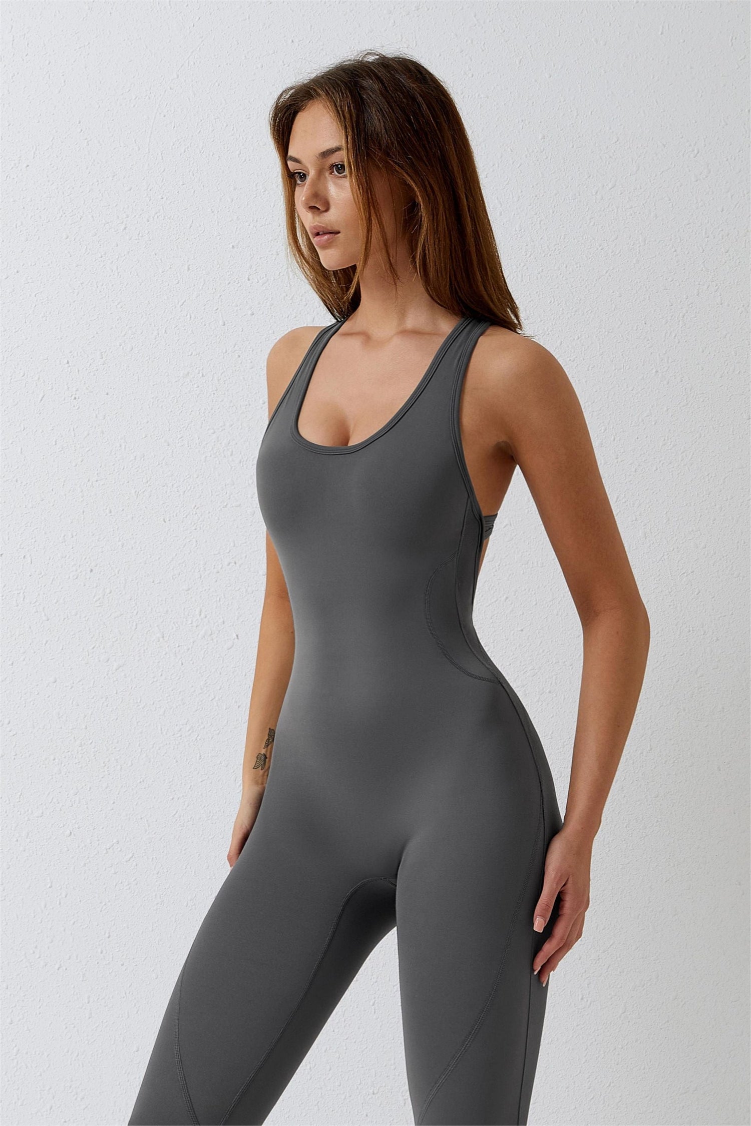 Sculpted Scoop Neck Racerback Jumpsuit - Breathable &amp; Comfortable Feel