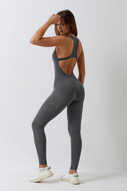 Sculpted Scoop Neck Racerback Jumpsuit - Breathable &amp; Comfortable Feel