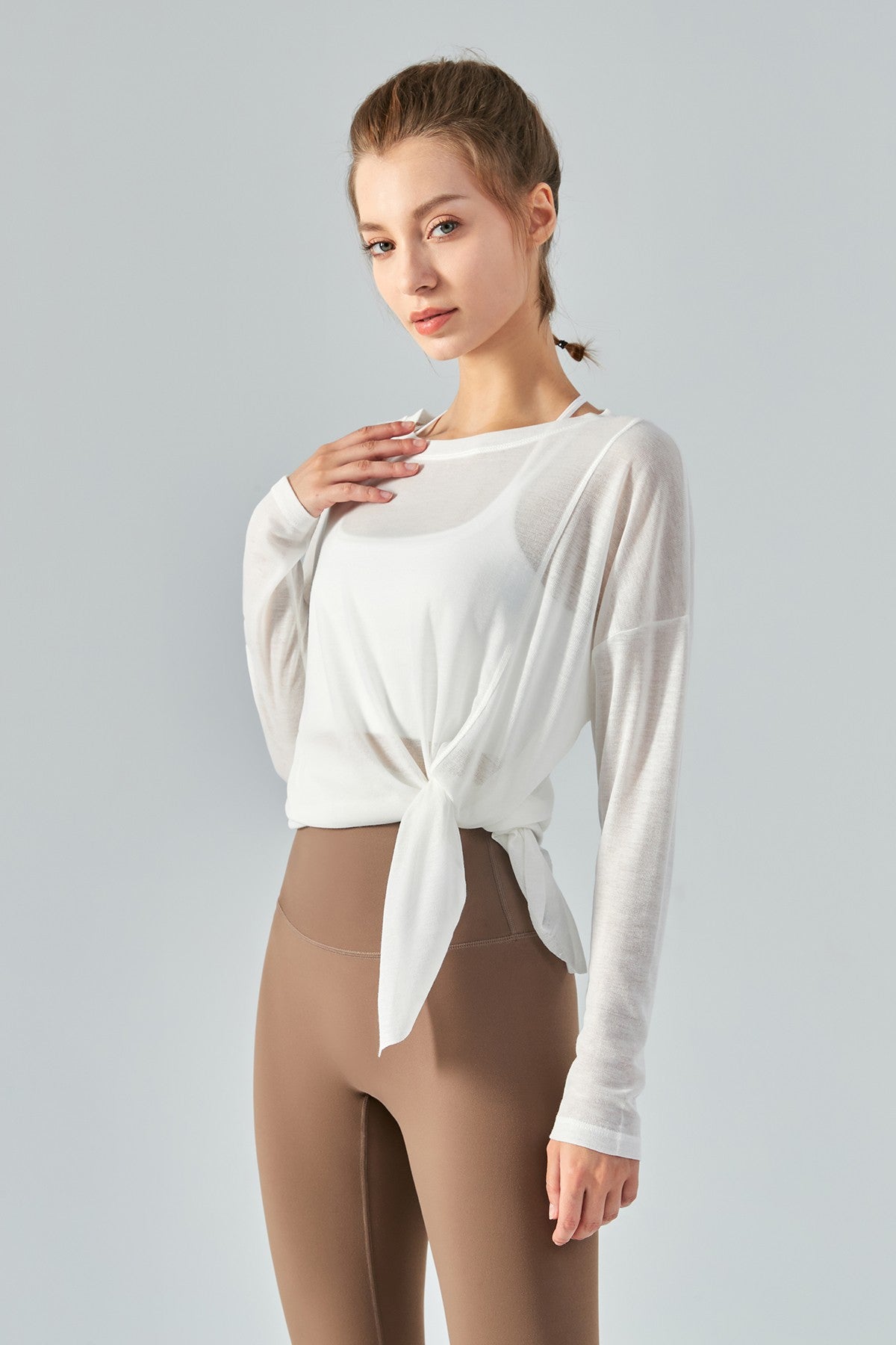 Sheer Mesh Long Sleeve Asymmetrical Hem Tops for Trendy Style and Fit