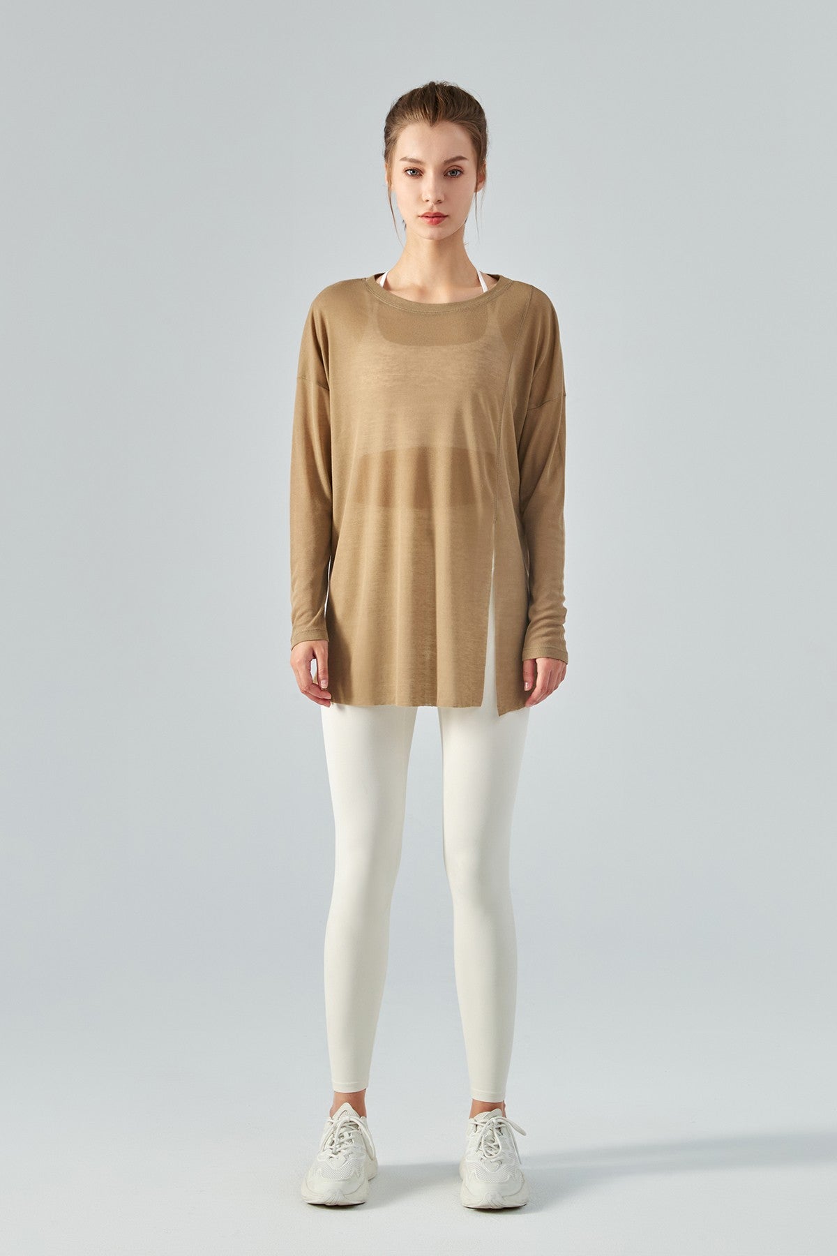 Sheer Mesh Long Sleeve Asymmetrical Hem Tops for Trendy Style and Fit