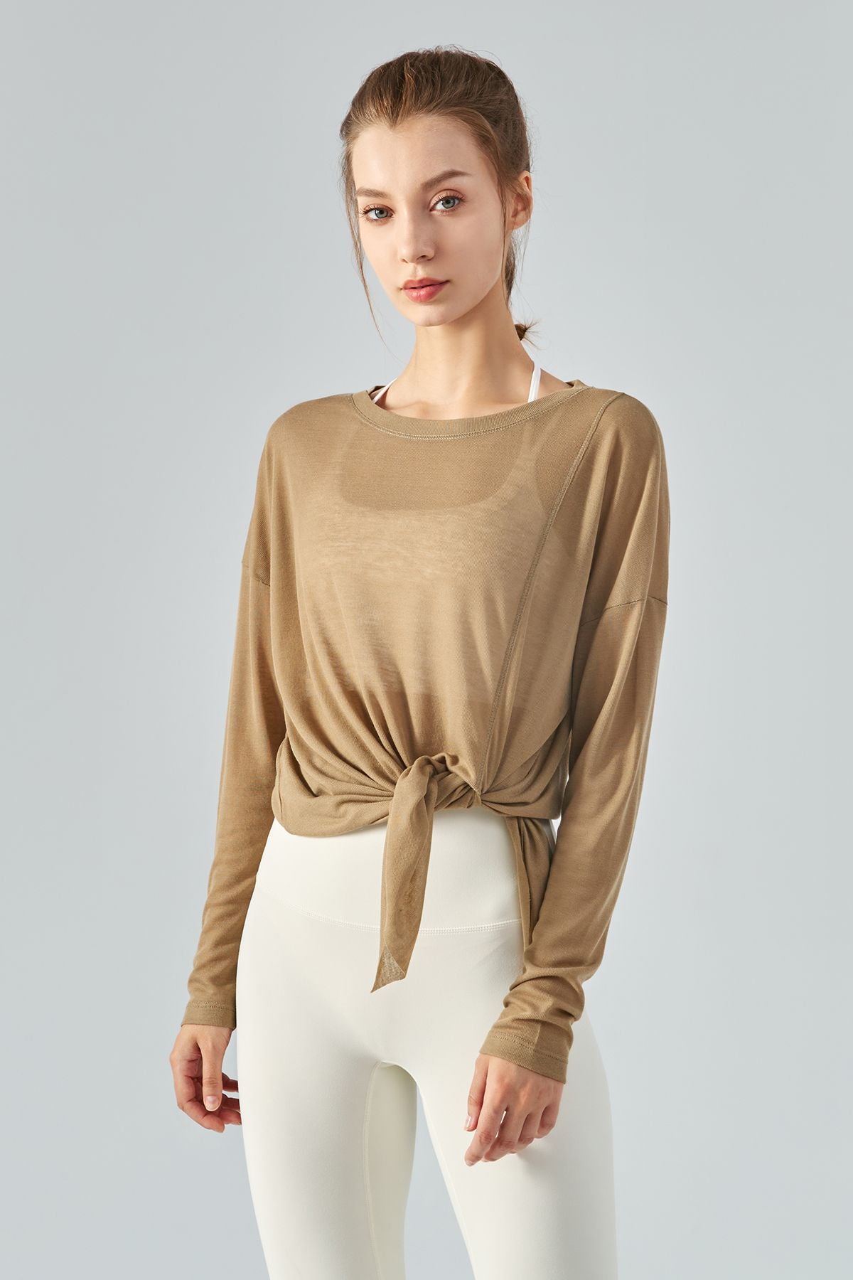 Sheer Mesh Long Sleeve Asymmetrical Hem Tops for Trendy Style and Fit