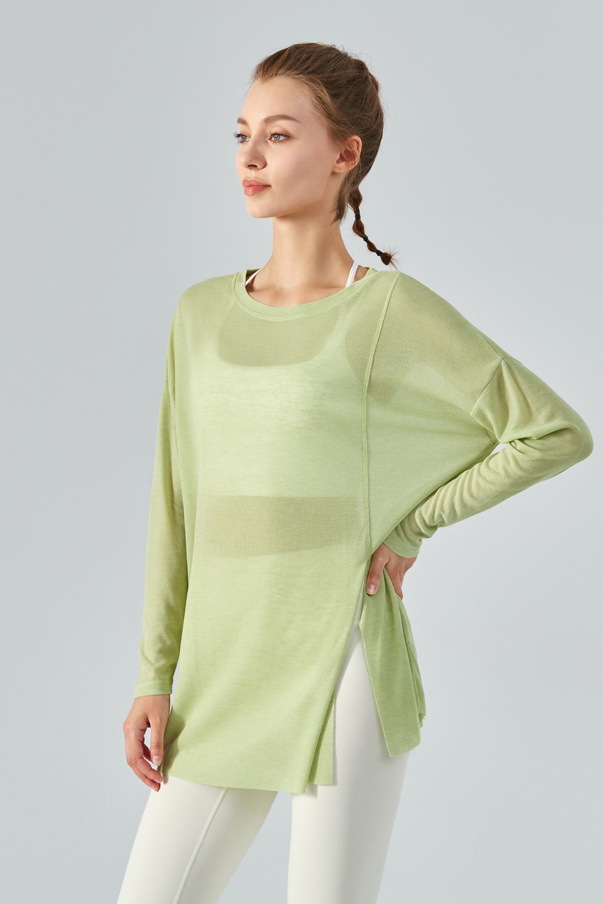 Sheer Mesh Long Sleeve Asymmetrical Hem Tops for Trendy Style and Fit