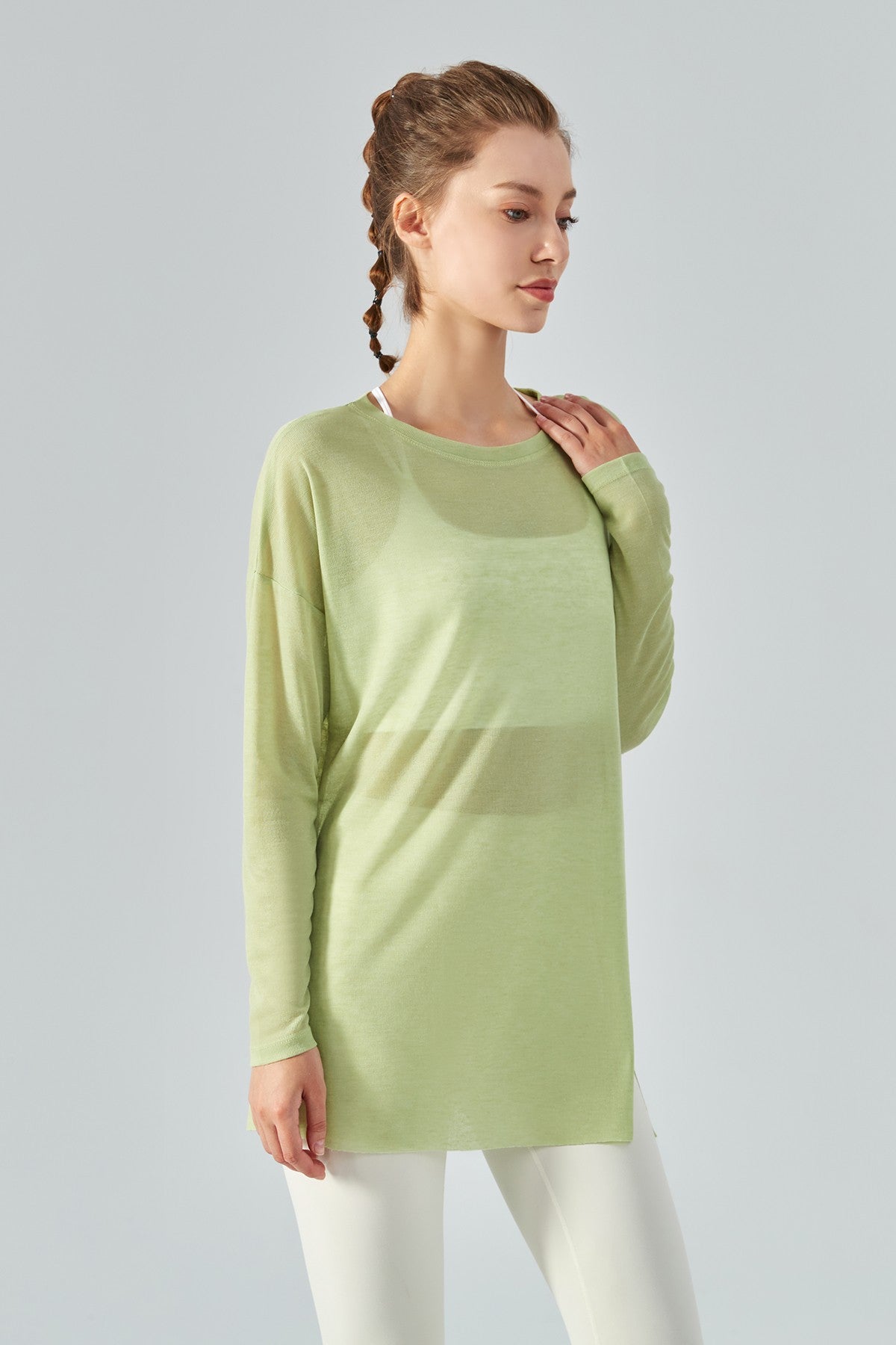 Sheer Mesh Long Sleeve Asymmetrical Hem Tops for Trendy Style and Fit