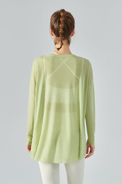 Sheer Mesh Long Sleeve Asymmetrical Hem Tops for Trendy Style and Fit