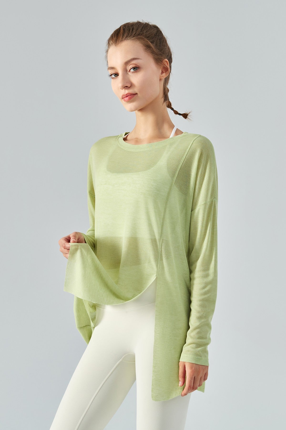 Sheer Mesh Long Sleeve Asymmetrical Hem Tops for Trendy Style and Fit