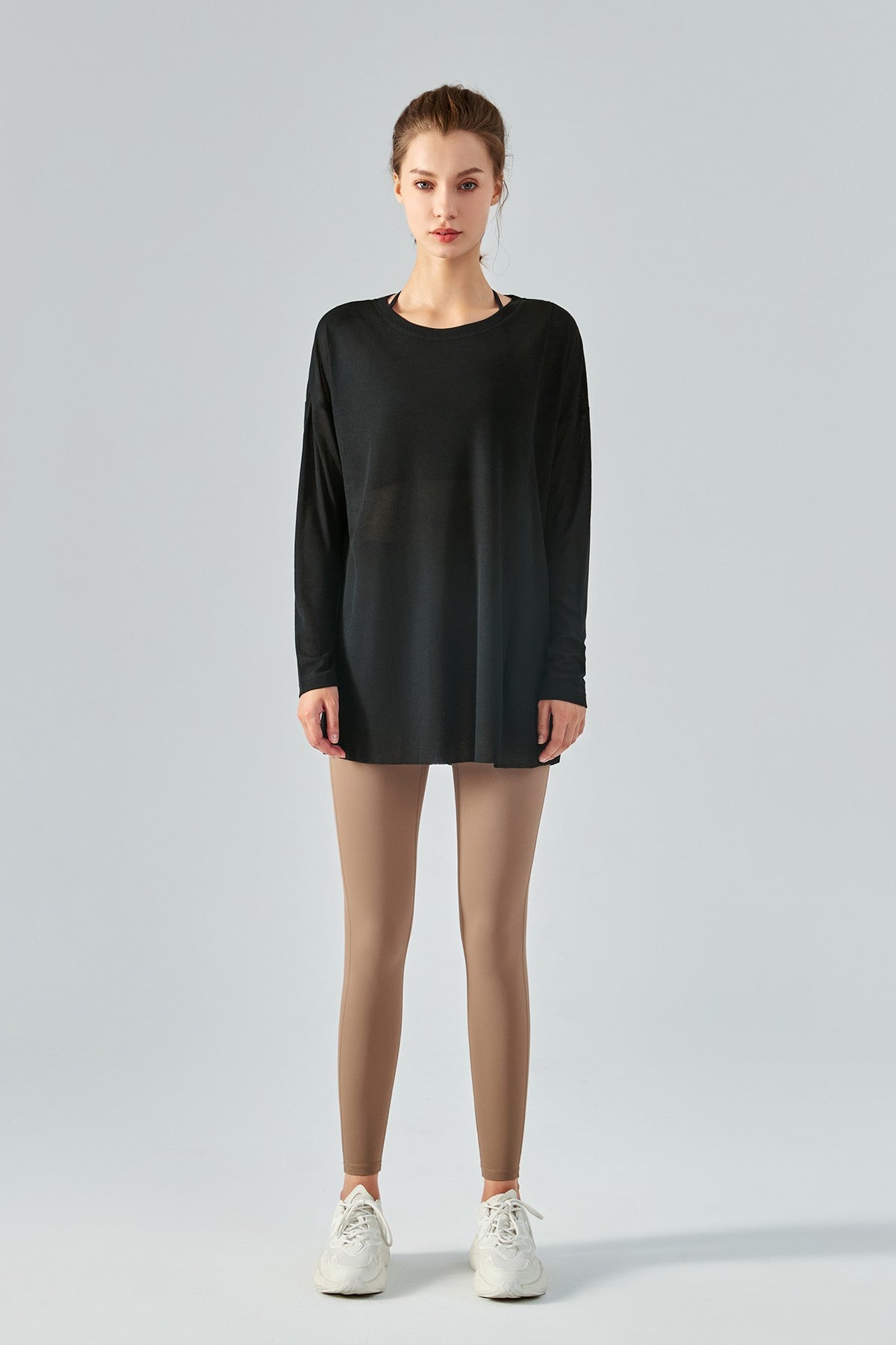 Sheer Mesh Long Sleeve Asymmetrical Hem Tops for Trendy Style and Fit