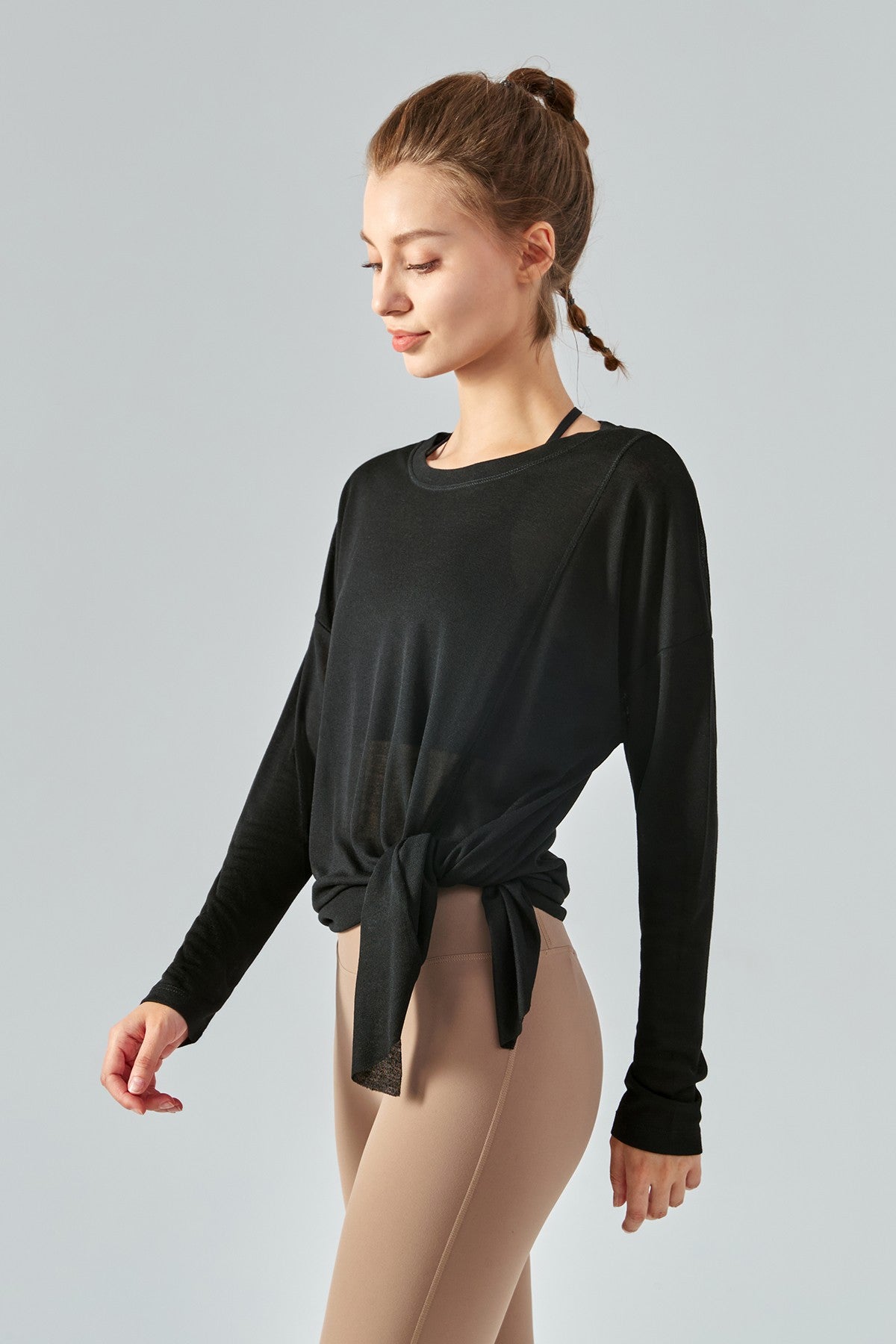 Sheer Mesh Long Sleeve Asymmetrical Hem Tops for Trendy Style and Fit