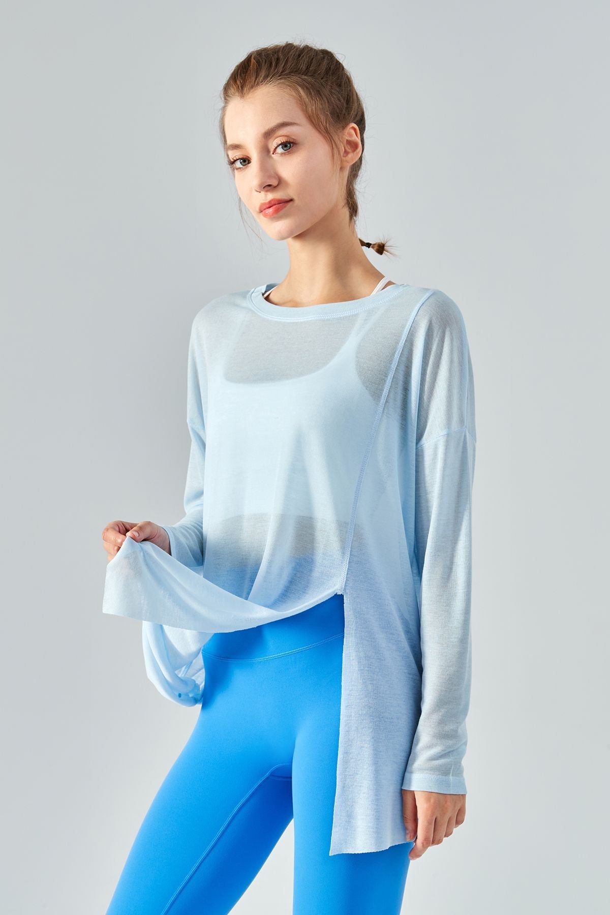 Sheer Mesh Long Sleeve Asymmetrical Hem Tops for Trendy Style and Fit