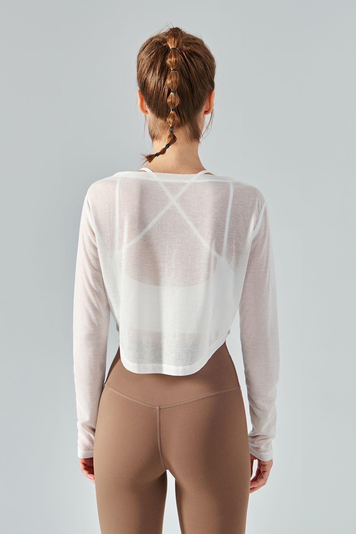 Sheer Mesh V-Neck Half Zipper Crop Tops