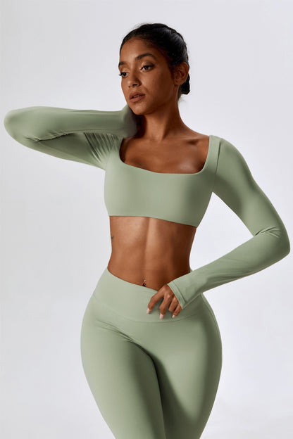 Square-Neck Integrated Bra Crop Top - Stylish Sporty &amp; Supportive