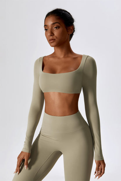 Square-Neck Integrated Bra Crop Top - Stylish Sporty &amp; Supportive