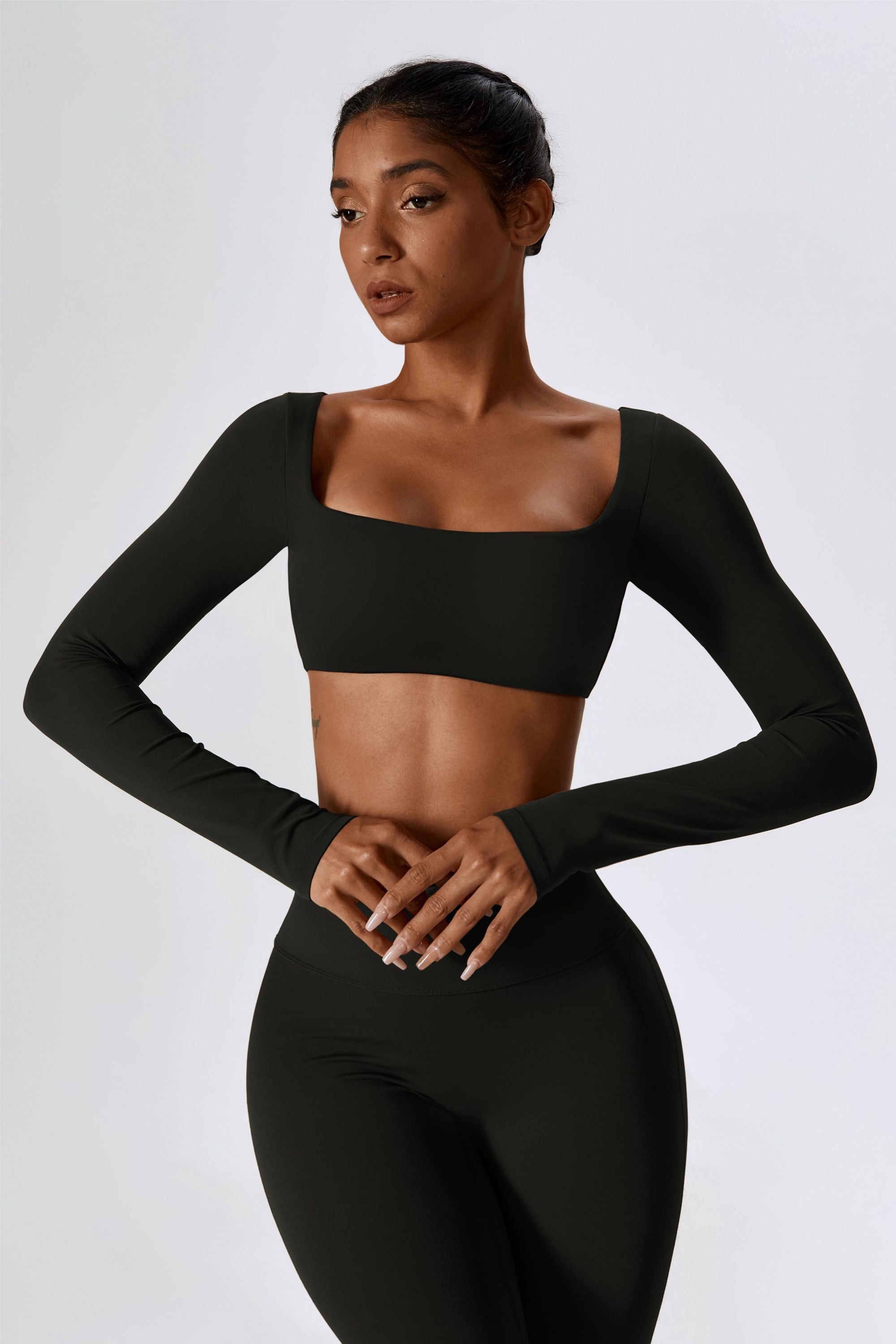 Square-Neck Integrated Bra Crop Top - Stylish Sporty &amp; Supportive