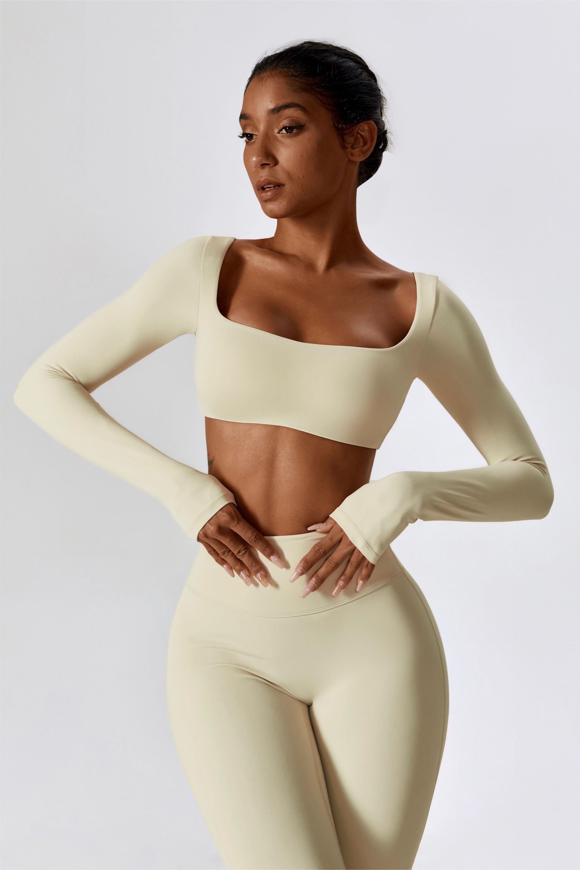 Square-Neck Integrated Bra Crop Top - Stylish Sporty &amp; Supportive