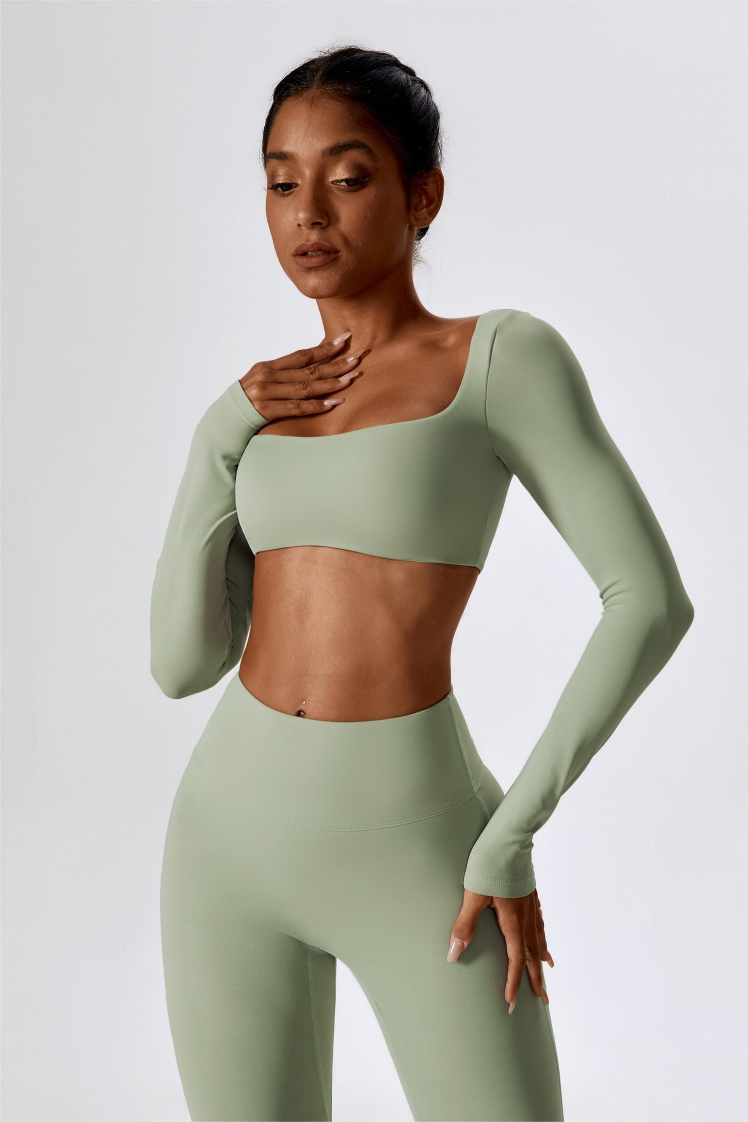 Square-Neck Integrated Bra Crop Top - Stylish Sporty &amp; Supportive