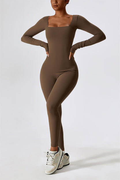 Square Neckline Long Sleeve Jumpsuit