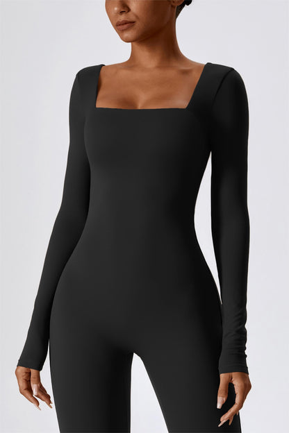 Square Neckline Long Sleeve Jumpsuit