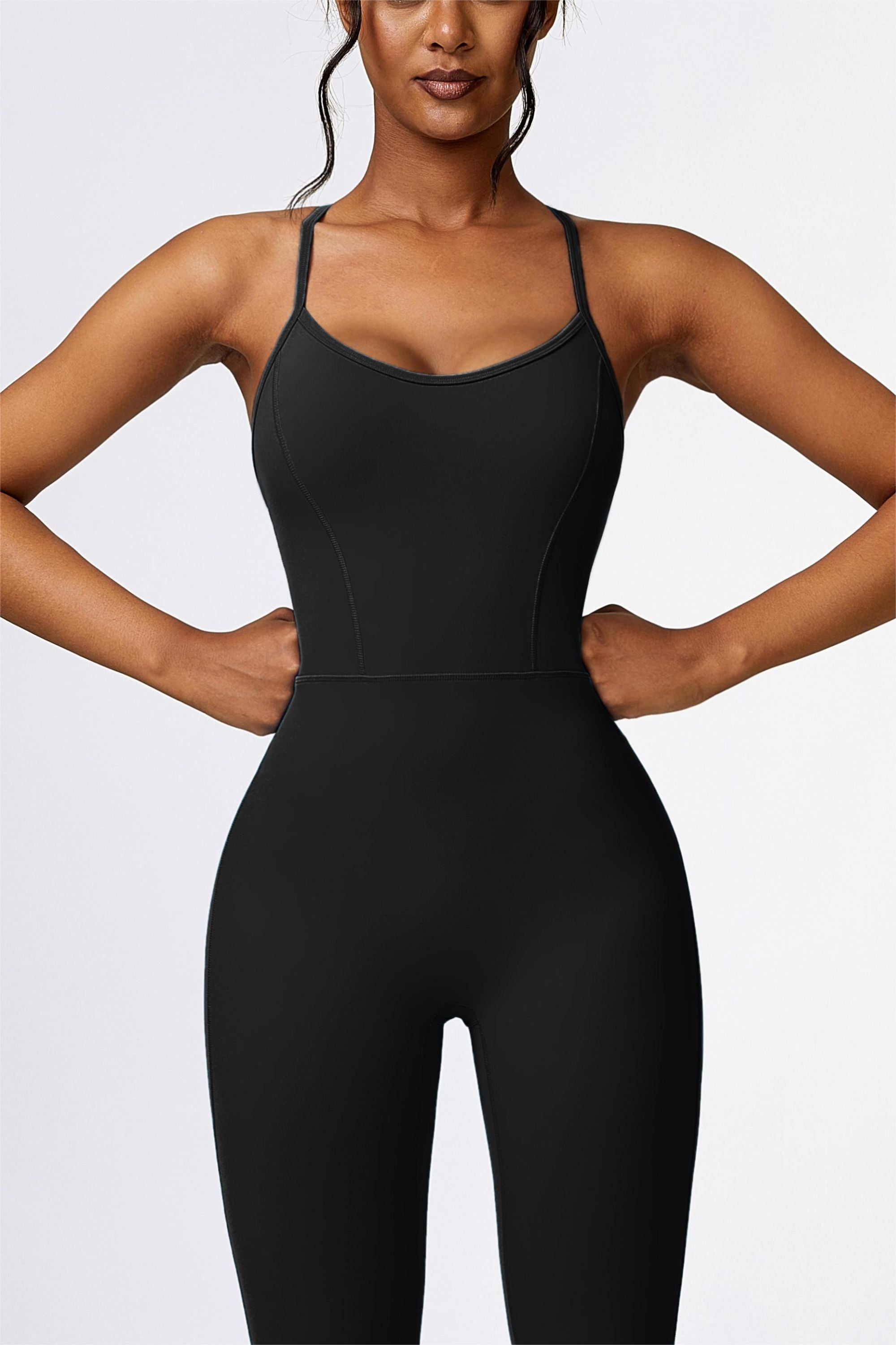 &quot;Scoop Neck Strappy Open Back Active Jumpsuit | Stylish &amp; Comfortable&quot;