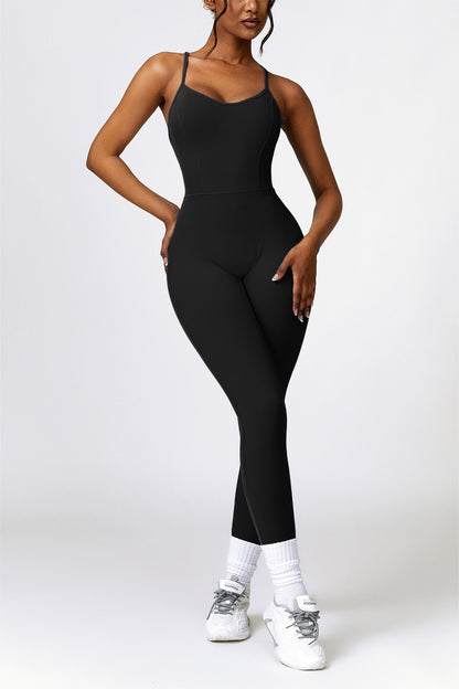 &quot;Scoop Neck Strappy Open Back Active Jumpsuit | Stylish &amp; Comfortable&quot;