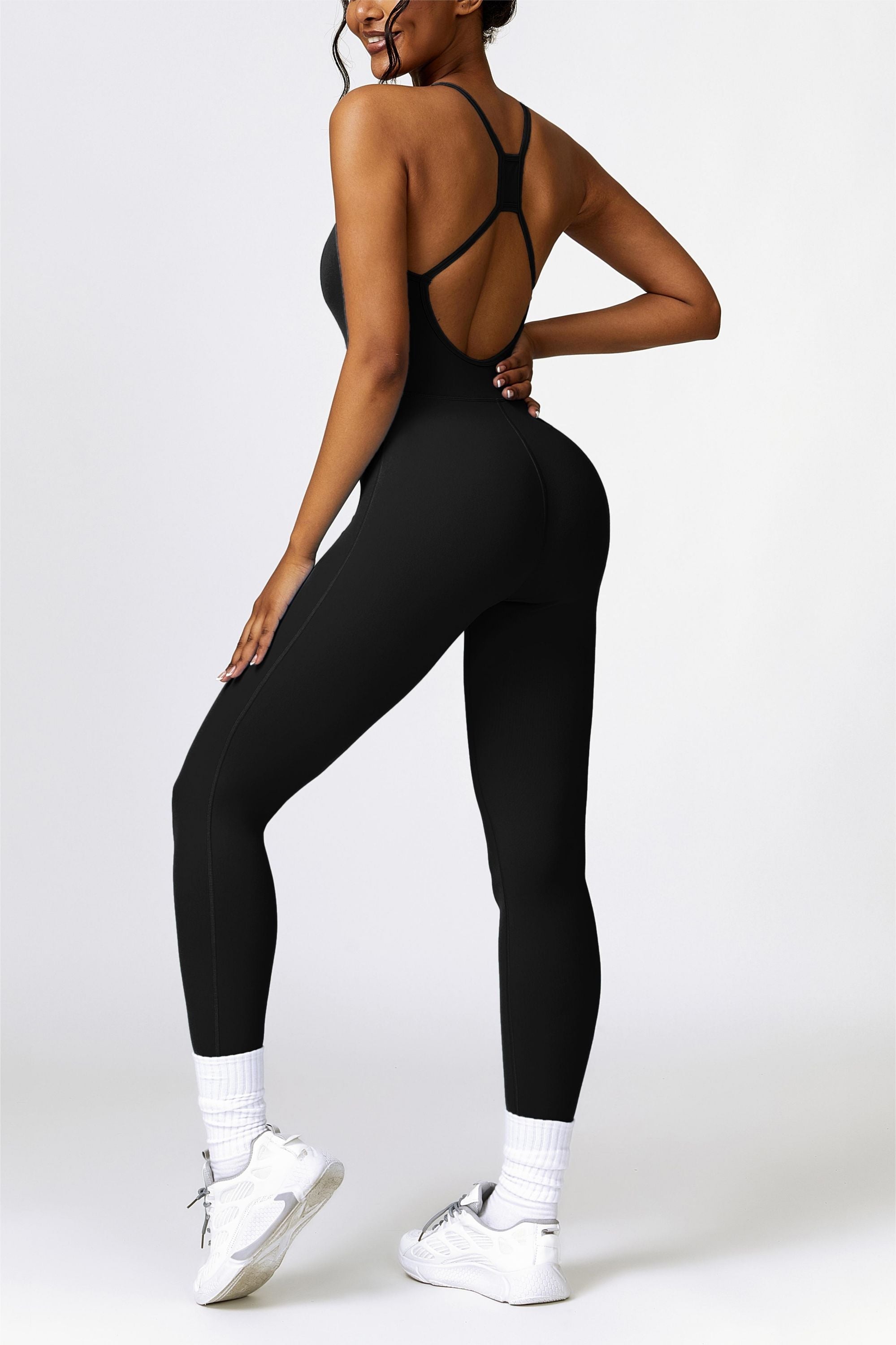 &quot;Scoop Neck Strappy Open Back Active Jumpsuit | Stylish &amp; Comfortable&quot;