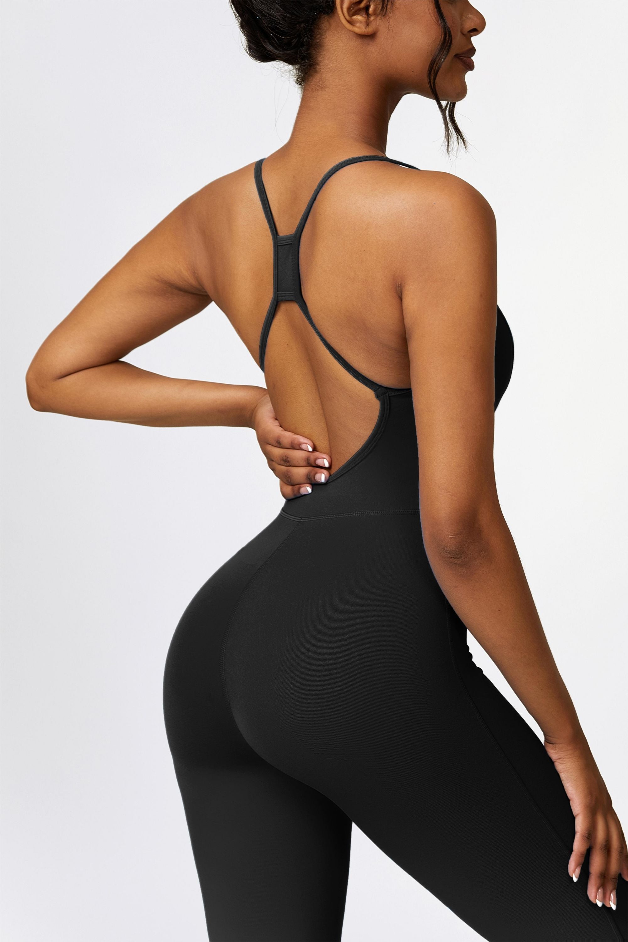 &quot;Scoop Neck Strappy Open Back Active Jumpsuit | Stylish &amp; Comfortable&quot;