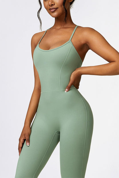 &quot;Scoop Neck Strappy Open Back Active Jumpsuit | Stylish &amp; Comfortable&quot;