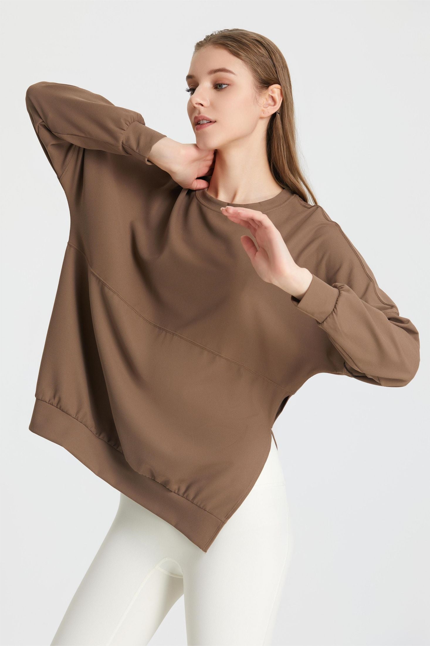 Waffle Knit Long Sleeve Sweatshirt - Adds Texture and Interest