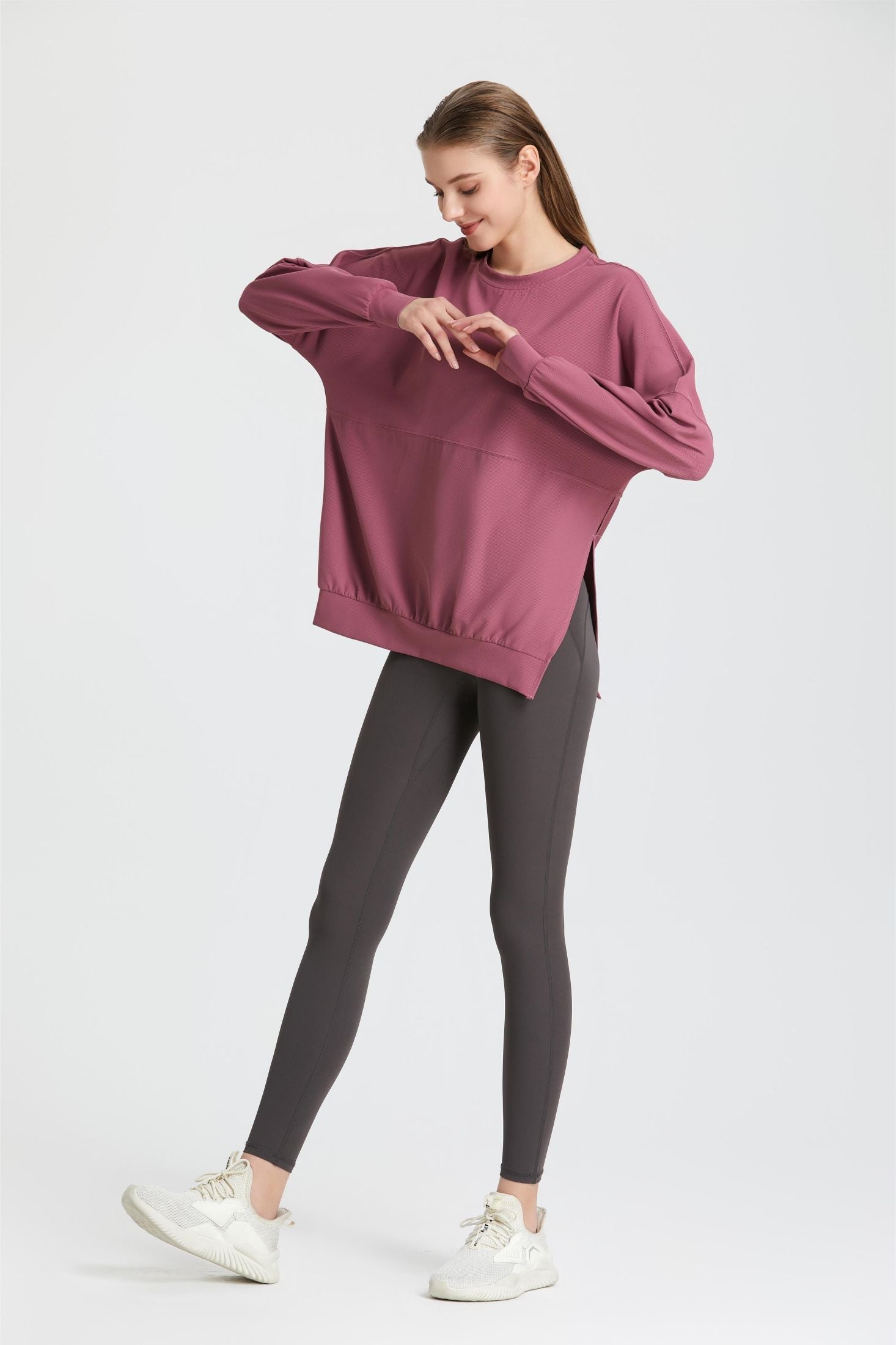 Waffle Knit Long Sleeve Sweatshirt - Adds Texture and Interest