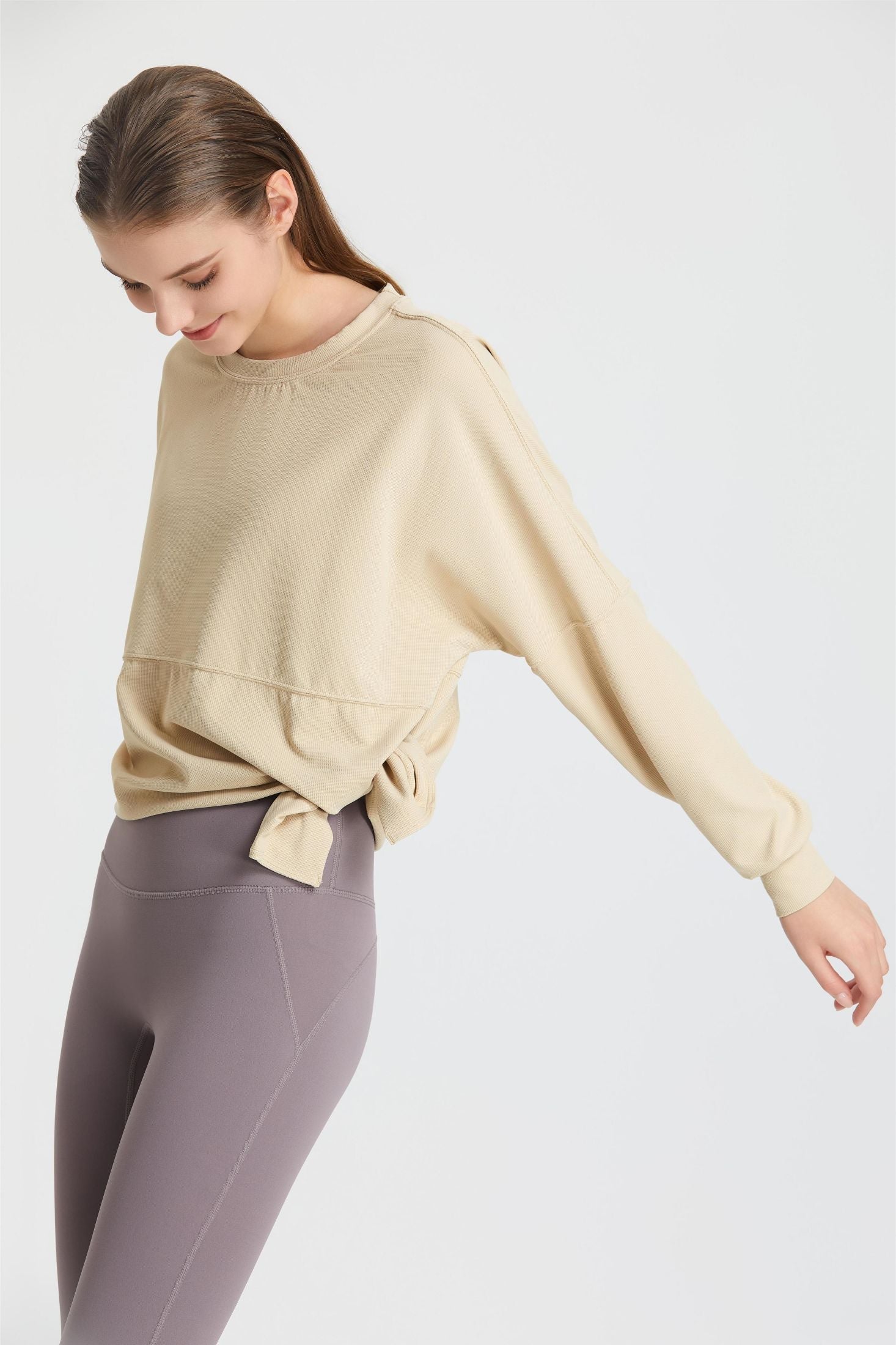 Waffle Knit Long Sleeve Sweatshirt - Adds Texture and Interest