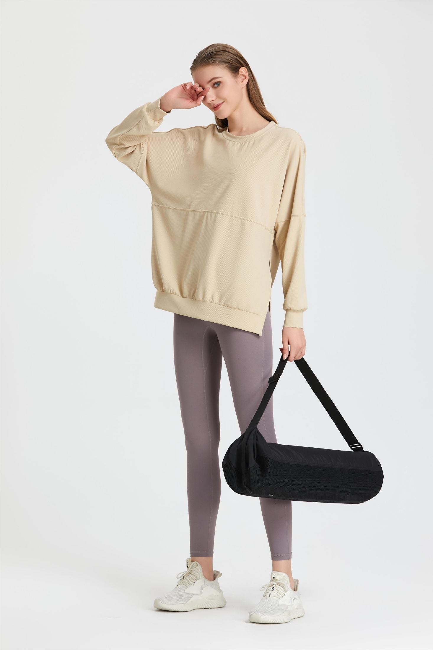 Waffle Knit Long Sleeve Sweatshirt - Adds Texture and Interest