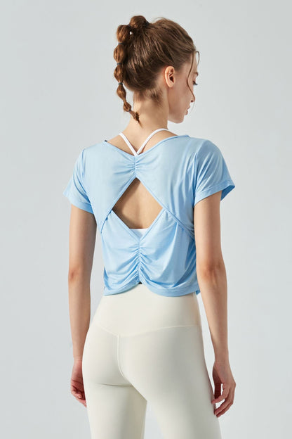 Back Cut-Out Short Sleeve Blouse