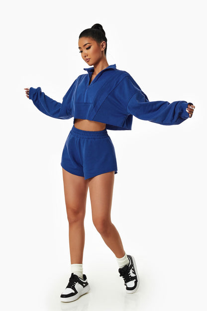 Activewear Set with Cropped Sweatshirt &amp; Mini Short – Stylish &amp; Comfy