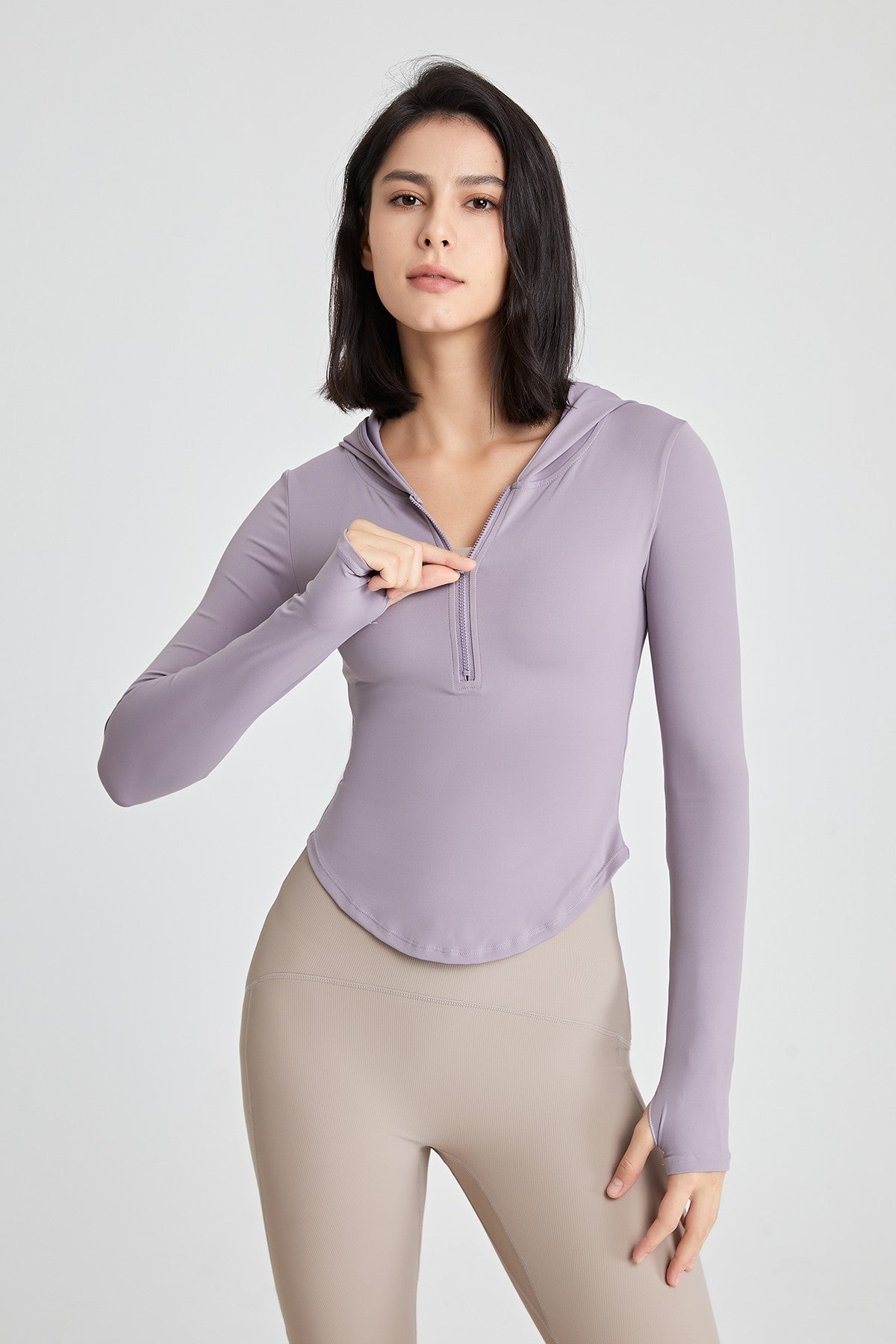 Fitted Half-Zip Crop Hoodie with Thumb Holes | Trendy &amp; Comfortable