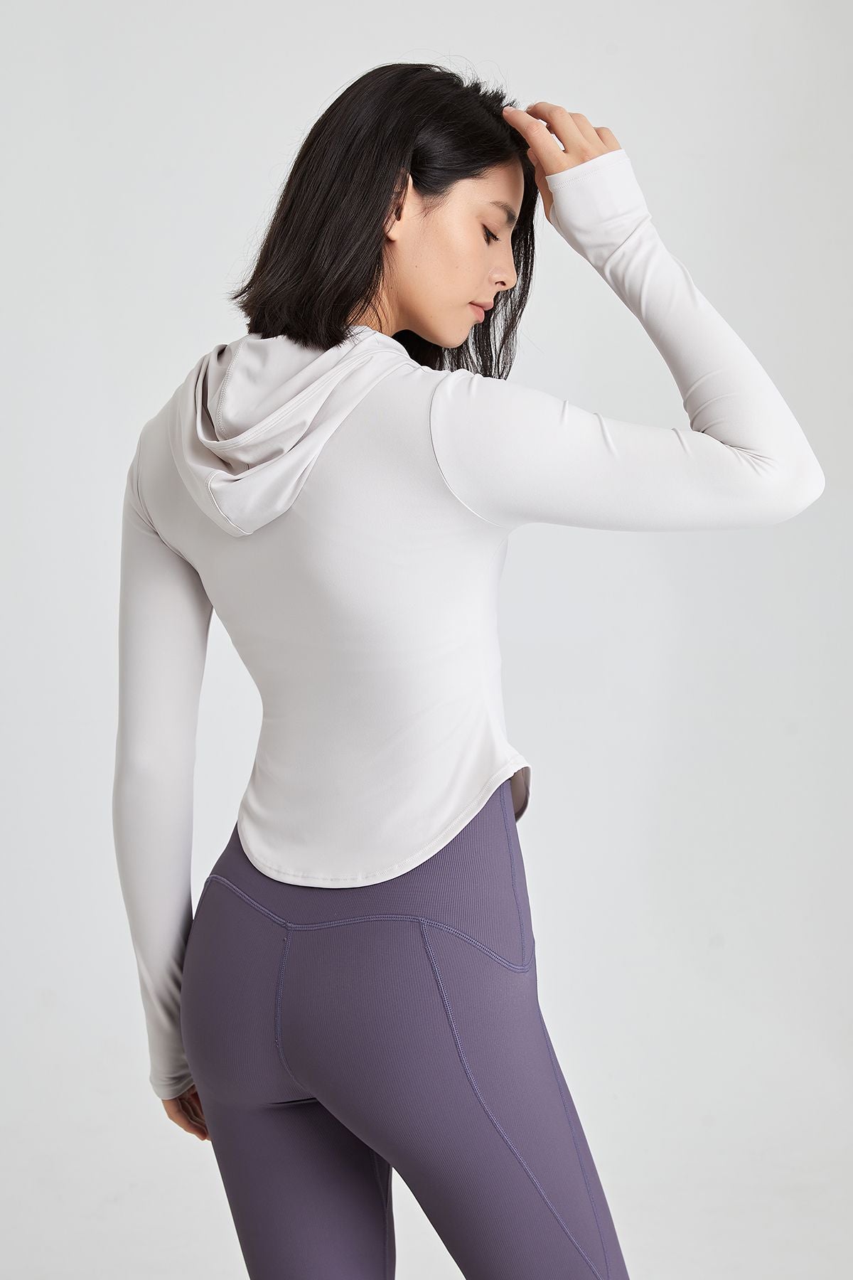 Fitted Half-Zip Crop Hoodie with Thumb Holes | Trendy &amp; Comfortable