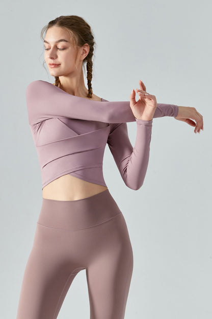 Long Sleeve Yoga Top with Front Tie Wrap Detailing for Stylish Comfort